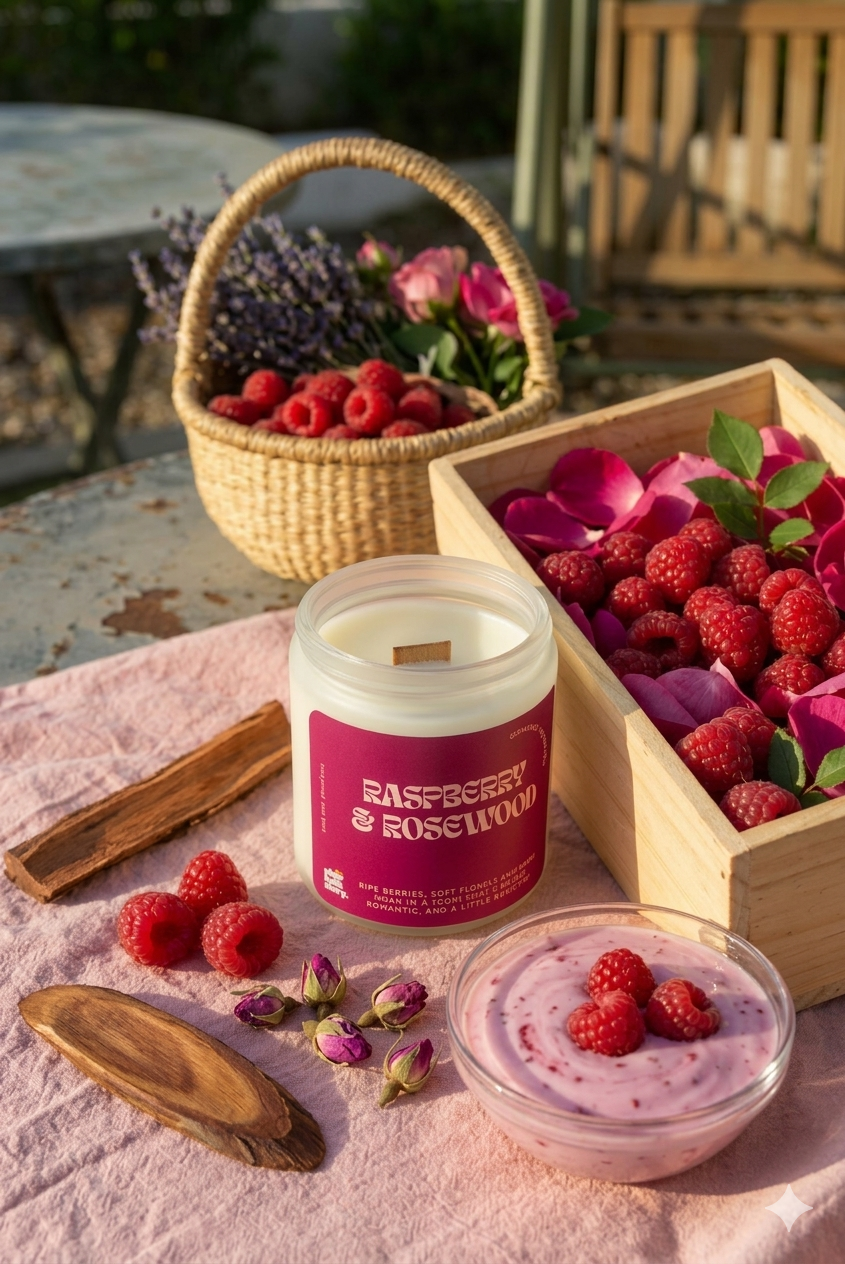 Raspberry  & Rosewood Coconut Soy scented candle